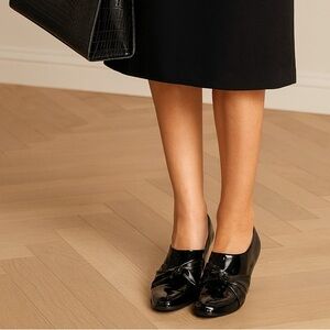 GABOR AGNES 56.172.97 BLACK PATENT SLIP ON TROUSER SHOE HEELS